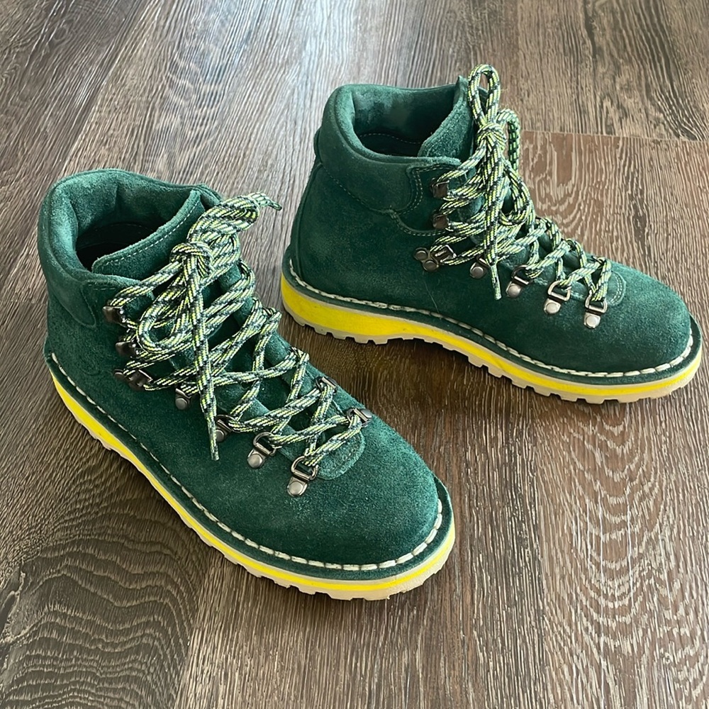 Green Lace Up Boots with Yellow Sole